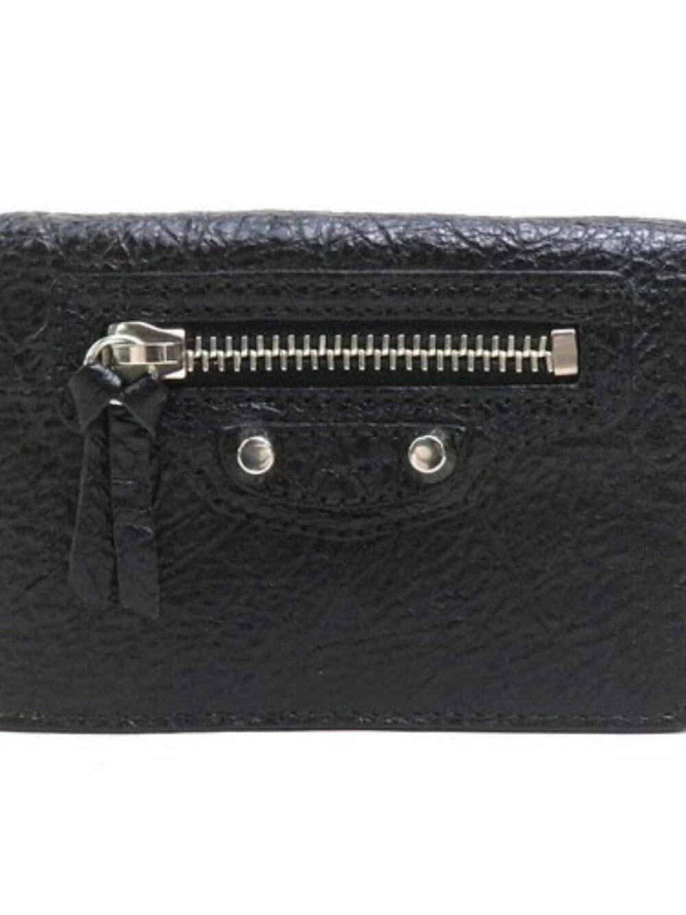 Auth BALENCIAGA Trifold Wallet Black Leather/Silvertone - h31810g